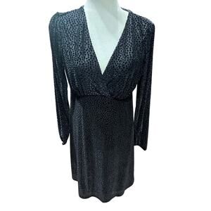 A new day Dress Swiss Dot Black Velvet Surplice Neck Long Sleeve Witchy goth S